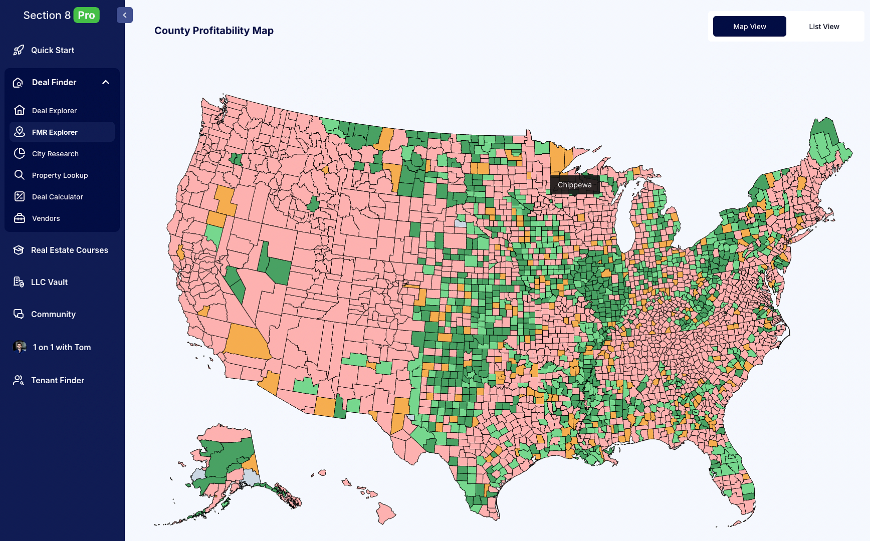 Section 8 Pro county profitability map