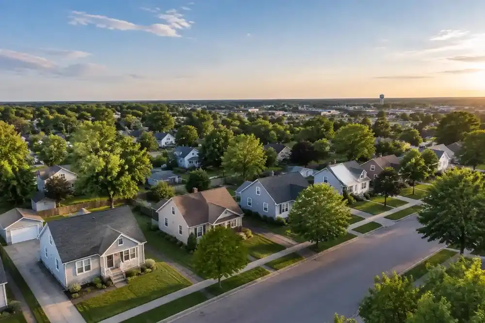 Midwestern neighborhood of single family homes